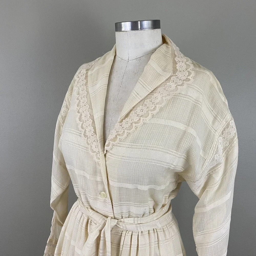 Vtg 70s Albert Capraro Womens Midi Dress XS S Ivory Lace Gunne Style - Picture 4 of 16